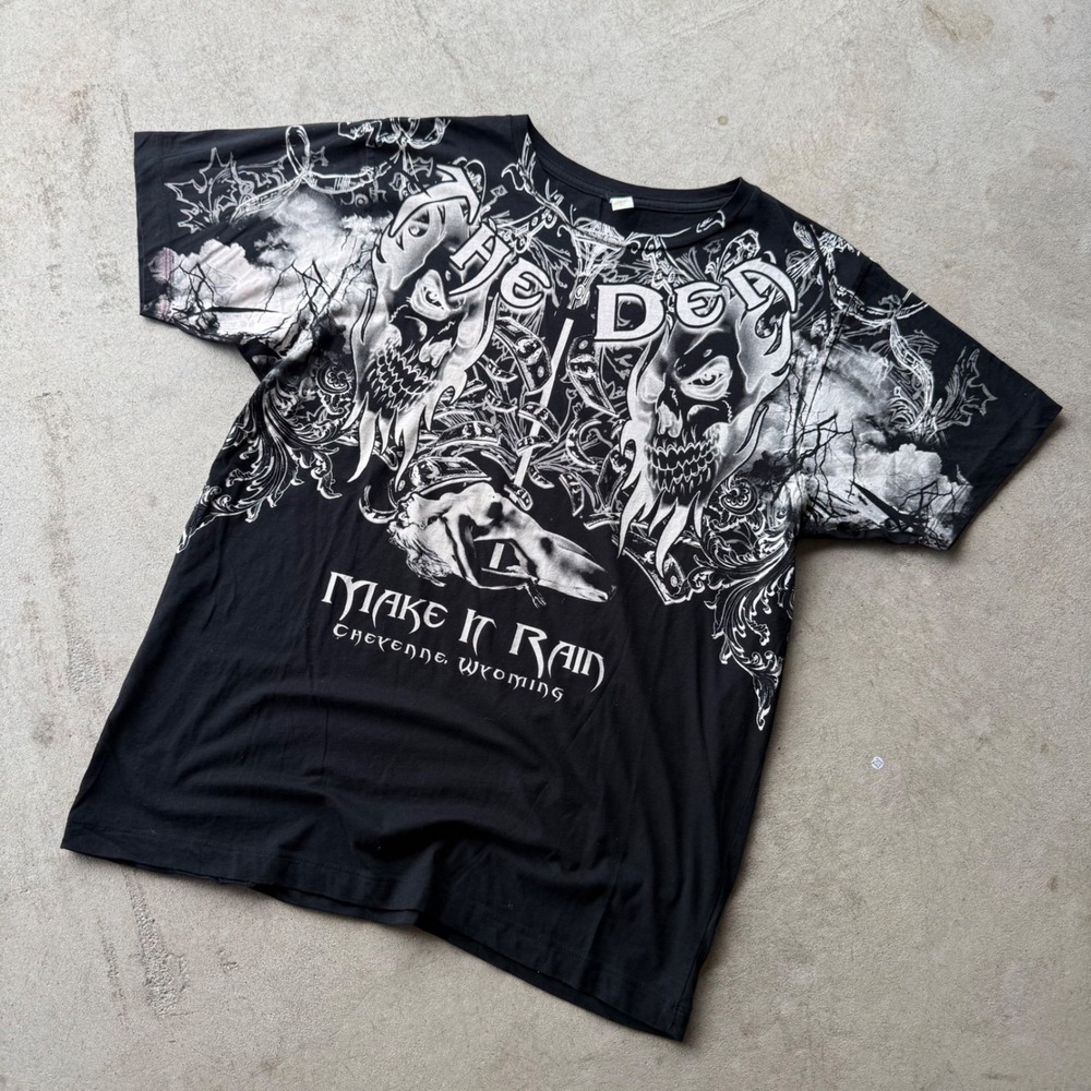 Y2K Mens The Den Gentlemen's Club Make It Rain Skull Graphic Tee Black XL